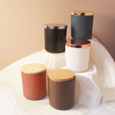 Luxury 8OZ 12OZ 16OZ Fall Collection Round Glass Candle Jars with Lids Cylinder Type Clay Umber Black for Easter
