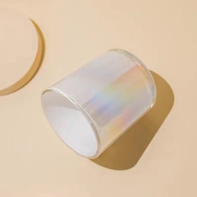 Custom Design Luxury Fashion Iridescent Rainbow Empty Glass Candle Jar Color Luxury Holographic Candle Jar With Lid