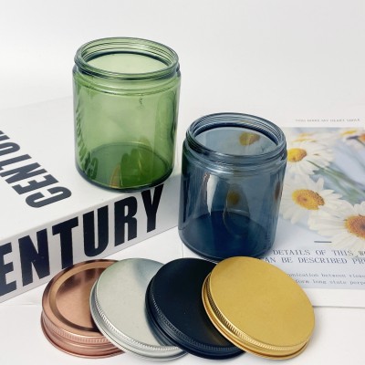Hot Sale 8OZ Candle Glass Jar With Metal Lids Plastic Lids Translucent Ink Grey Smoke Blackish Green Candle Holder