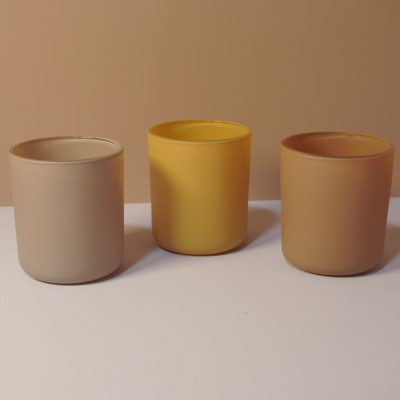 8OZ 12OZ 16OZ Flamingo Peach Yellow Khaki Gray Round Bottom Glass Candle Jar With Selected Lid