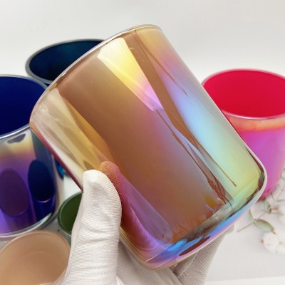 12OZ 16OZ Luxury Wholesale Empty Unique Iridescent Candle Jar Navy Blue Flamingo Black Iridescent Vessels