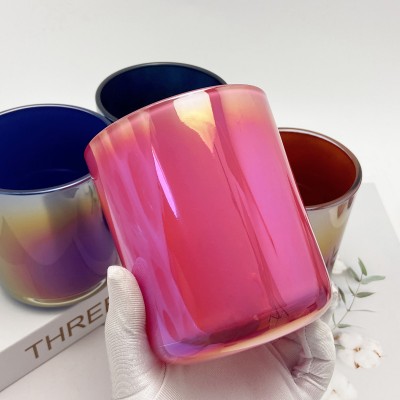 12OZ 16OZ Luxury Wholesale Empty Unique Iridescent Candle Jar Navy Blue Flamingo Black Iridescent Vessels