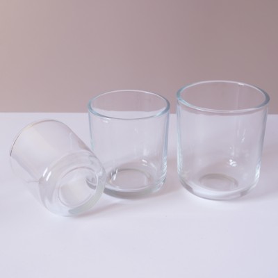 Stock 8OZ 12OZ 16OZ Empty Clear Round Bottom Glass Candle Jar with Wood Metal Cork Lid
