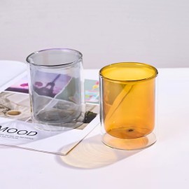 Wholesale Customized Decorative Colored Double Wall Transparent Clear Empty Glass Candle Container Glass Jar for Candle Making