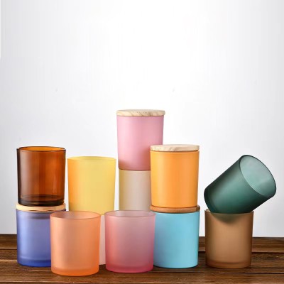 7OZ 10OZ 15OZ Multi Color Empty Glass Candle Jars Holder With Wooden Bamboo Metal Lids