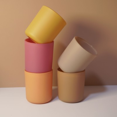 8OZ 12OZ 16OZ Flamingo Peach Yellow Khaki Gray Round Bottom Glass Candle Jar With Selected Lid