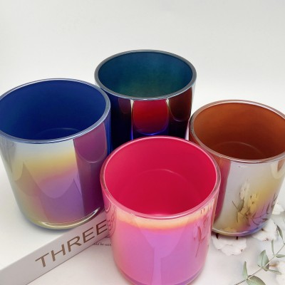 12OZ 16OZ Luxury Wholesale Empty Unique Iridescent Candle Jar Navy Blue Flamingo Black Iridescent Vessels