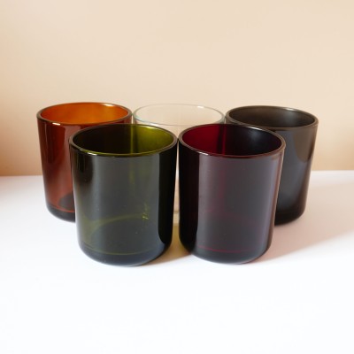 Stock 8OZ 12OZ 16OZ Transparent Amber Hunter Wine Clear Smoke Aura Glass Candle Jars Round Bottom Shape