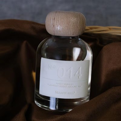 150ml Empty Luxury Round Clear Perfume Reed Glass Diffuser Bottle with Screw Wooden Lids Wholesale
