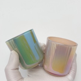 2.5OZ 8OZ Small Size Iridescent Tealight Candle Glass Jar Blush Sage Mermaid Aura Glass Vessels
