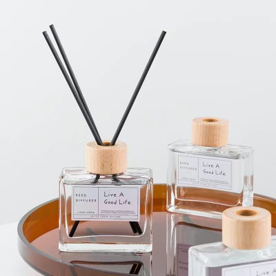 100ML 150ML Square Clear Luxury Reed Difuser Bottle With Customization Box Wooden Caps