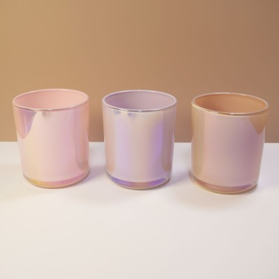 Stock 12OZ Iridescent Rainbow Candle Vessel Light Color White Mermind Blush Pink with Selected Lid for Home Decoration