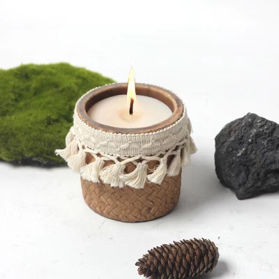 12OZ Empty Unique Khaki Concrete Candle Jars With Tassels Vintage Luxury Cement Candle Cup Container for Candle Making