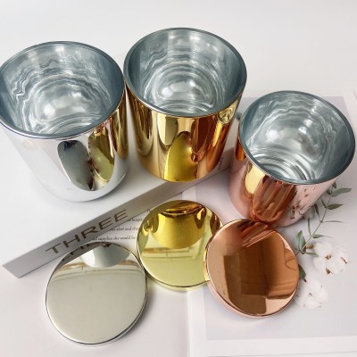 10oz 12oz 16oz Gold Sliver Rose Gold  Round Candles Jars Vessel Container Glass Candle Jar with Metal Lid