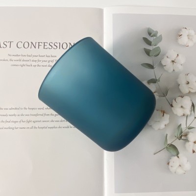 16OZ Luxury Round Bottom Glass Candle Jar Frosted Blue Green Candle Jar Colored Painting Empty Container