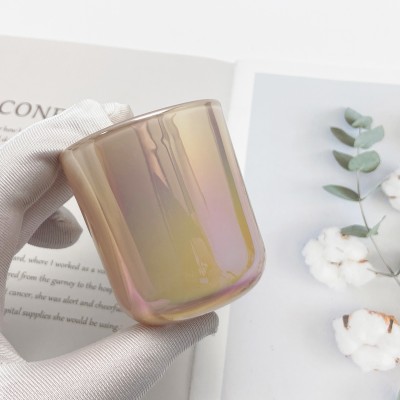 2.5OZ 8OZ Small Size Iridescent Tealight Candle Glass Jar Blush Sage Mermaid Aura Glass Vessels