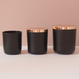 Stock 8OZ 12OZ 16OZ  Round Bottom Matte Black Glass Candle Jar With Wood Metal Wood Cork Lid