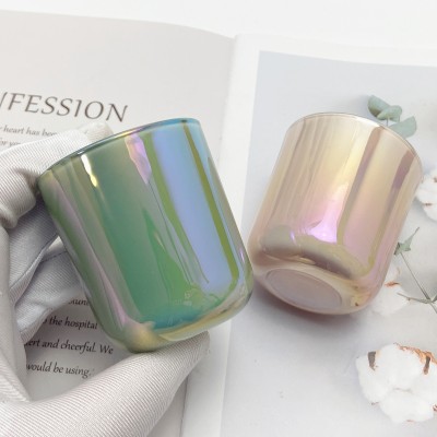 2.5OZ 8OZ Small Size Iridescent Tealight Candle Glass Jar Blush Sage Mermaid Aura Glass Vessels