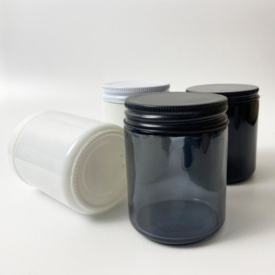 8OZ Candle Glass Jar With Metal Lids Plastic Lids Matte Black Gray Glossy Black White Candle Holder