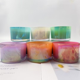 Best Luxury White Iridescent Purple Blue Wholesale Empty Unique Iridescent Candle Jar Bling With Metal Lid and Box