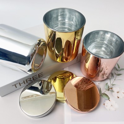 10oz 12oz 16oz Gold Sliver Rose Gold  Round Candles Jars Vessel Container Glass Candle Jar with Metal Lid