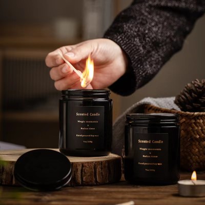 Luxury 4OZ 8OZ 16OZ Custom Matte Black Amber Clear Candle Jar With Lid Empty Glass Vessel Candle Jar With Box