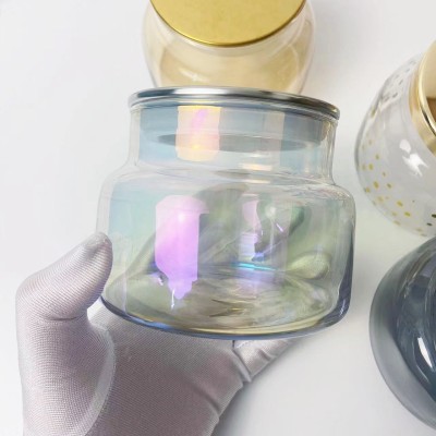 Luxury 12OZ Clear Amber Gray Glass Candle Jars with Lid Empty Unique Scented Cylinder for Home Decoration