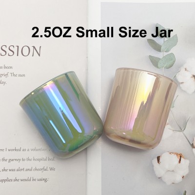 2.5OZ 8OZ Small Size Iridescent Tealight Candle Glass Jar Blush Sage Mermaid Aura Glass Vessels