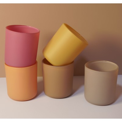 8OZ 12OZ 16OZ Flamingo Peach Yellow Khaki Gray Round Bottom Glass Candle Jar With Selected Lid