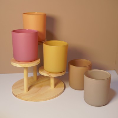 8OZ 12OZ 16OZ Flamingo Peach Yellow Khaki Gray Round Bottom Glass Candle Jar With Selected Lid