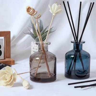 Empty Smokeless 50ML 100ML 150ML 200ML 250ML  Round Black Glass Aromatherapy Reed Diffuser Fragrance Glass Bottle with Stopper