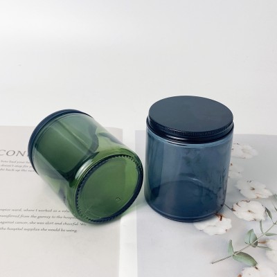 Hot Sale 8OZ Candle Glass Jar With Metal Lids Plastic Lids Translucent Ink Grey Smoke Blackish Green Candle Holder