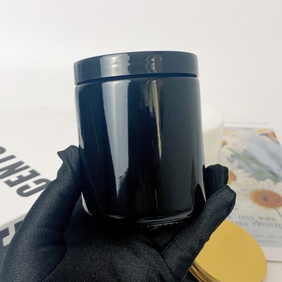 250ML 8OZ Empty Glossy Black White Scent Decorative Candle Glass Jars With Black White Lids and Boxes