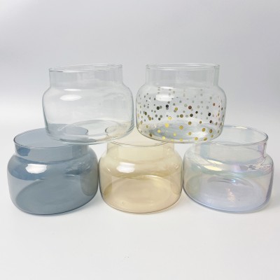 Luxury 12OZ Clear Amber Gray Glass Candle Jars with Lid Empty Unique Scented Cylinder for Home Decoration
