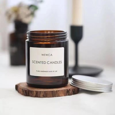 16oz Amber Clear Big Size Luxury Empty Straight Sided Glass Candle Jar with Aluminum Metal Lids