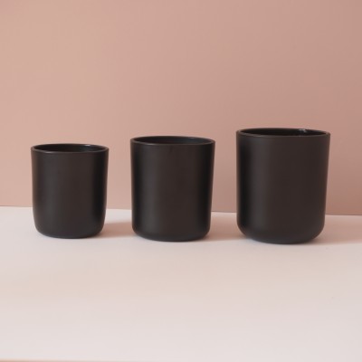 Stock 8OZ 12OZ 16OZ  Round Bottom Matte Black Glass Candle Jar With Wood Metal Wood Cork Lid