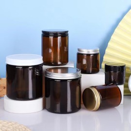 16oz Amber Clear Big Size Luxury Empty Straight Sided Glass Candle Jar with Aluminum Metal Lids