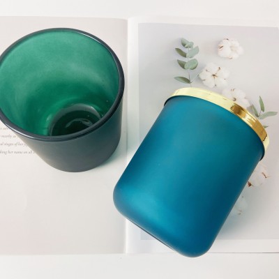 16OZ Luxury Round Bottom Glass Candle Jar Frosted Blue Green Candle Jar Colored Painting Empty Container