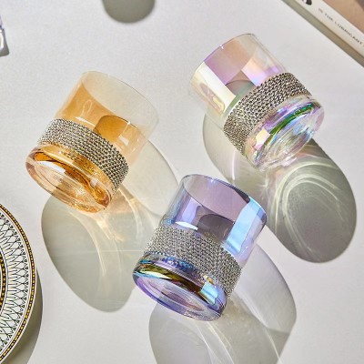 Luxury Crystal Cylinder Candle Jar Diamond Iridescent Glass for Home Decoration Popular Easter Style