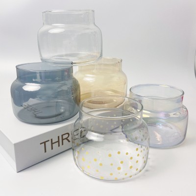 Luxury 12OZ Clear Amber Gray Glass Candle Jars with Lid Empty Unique Scented Cylinder for Home Decoration