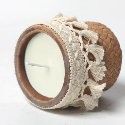 12OZ Empty Unique Khaki Concrete Candle Jars With Tassels Vintage Luxury Cement Candle Cup Container for Candle Making