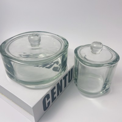 Clear Luxury Crystal Candle Jar Vessels 250ML 370ML Thick Wall Cylinder with Cover Lid for Home Easter Decoration