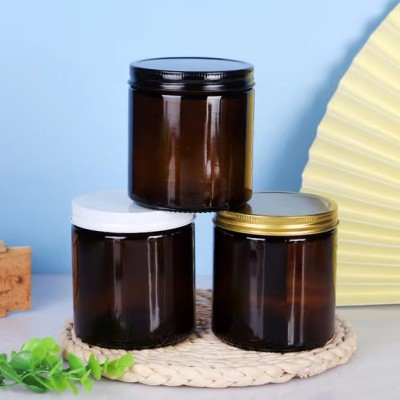 16oz Amber Clear Big Size Luxury Empty Straight Sided Glass Candle Jar with Aluminum Metal Lids