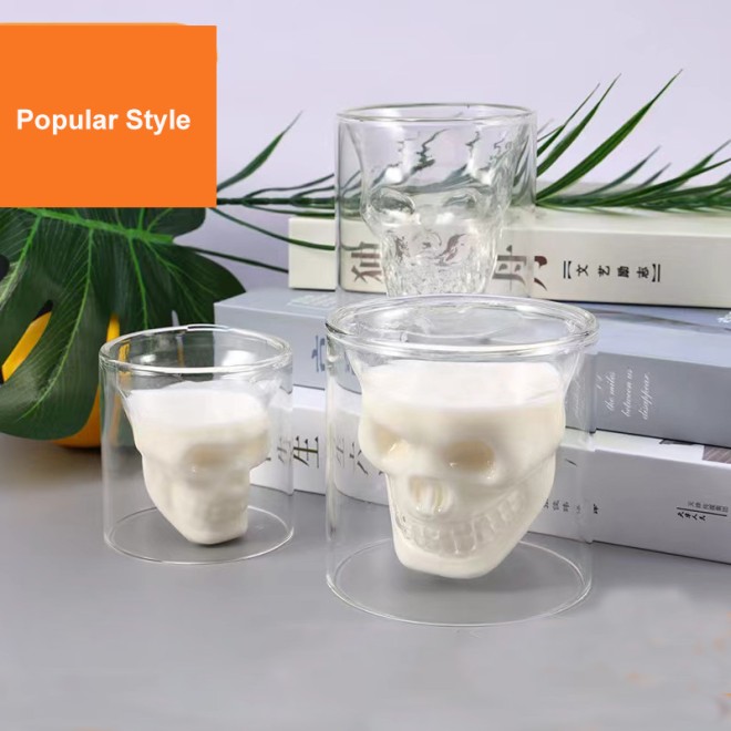 Skull Shape Special Shape Double Wall Transparent Clear Empty Glass Candle Container Glass Jar for Candle Making