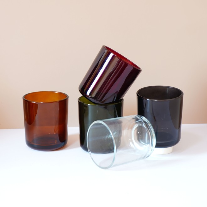 Stock 8OZ 12OZ 16OZ Transparent Amber Hunter Wine Clear Smoke Aura Glass Candle Jars Round Bottom Shape