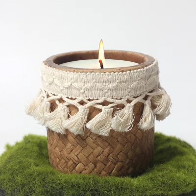 12OZ Empty Unique Khaki Concrete Candle Jars With Tassels Vintage Luxury Cement Candle Cup Container for Candle Making