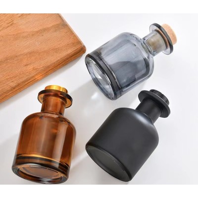Empty Smokeless 50ML 100ML 150ML 200ML 250ML  Round Black Glass Aromatherapy Reed Diffuser Fragrance Glass Bottle with Stopper