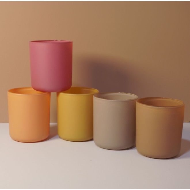 8OZ 12OZ 16OZ Flamingo Peach Yellow Khaki Gray Round Bottom Glass Candle Jar With Selected Lid