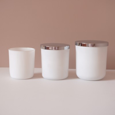 Stock 8OZ 12OZ 16OZ  Matte White Glass Candle Jar With Wood Metal Wood Cork Lid