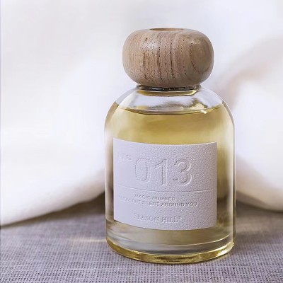 150ml Empty Luxury Round Clear Perfume Reed Glass Diffuser Bottle with Screw Wooden Lids Wholesale